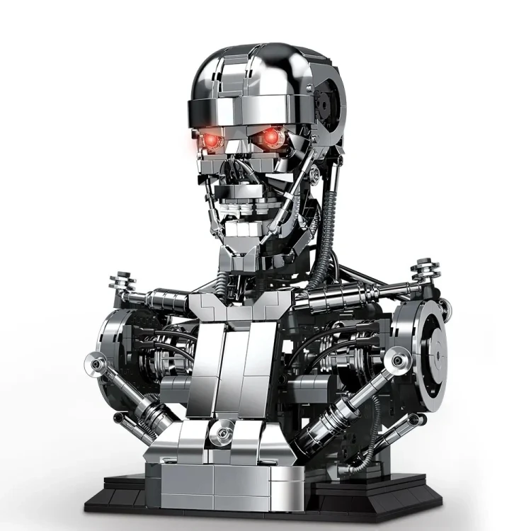 Klocki popiersie Terminator T-800 Endoskeleton ze świecącymi czerwonymi oczami LED